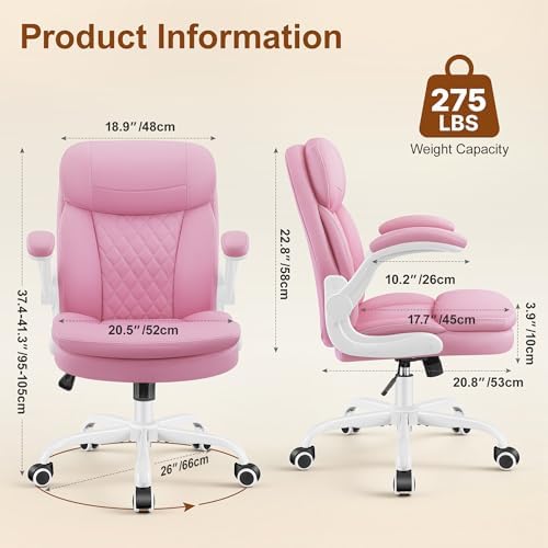 Office Desk Chair, Pink Ergonomic Computer Chair with Dual-Layer Support