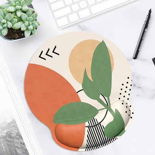 ITNRSIIET Ergonomic Mouse Pad with Wrist Support Wrist Rest Smooth Surface Non-Slip Rubber Base Comfortable Office Supplies Pain Relief, 9.8 x 9.1 inches, Modern Abstract Style