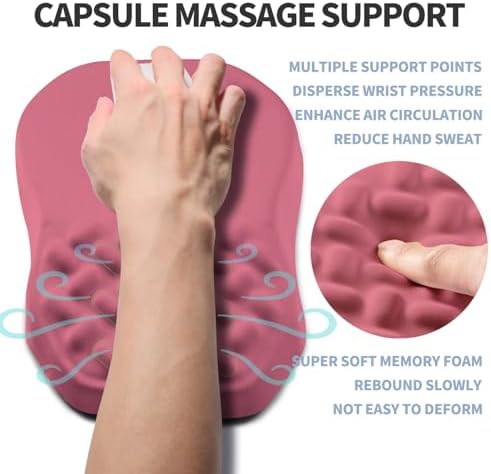 Ergonomic Raised Mouse Pad Wrist Support with Bilateral Slope Memory Foam Mousepad for Wrist Rest and Carpal Tunnel Pain Relief 11.8x7.9〃 Melon Pink