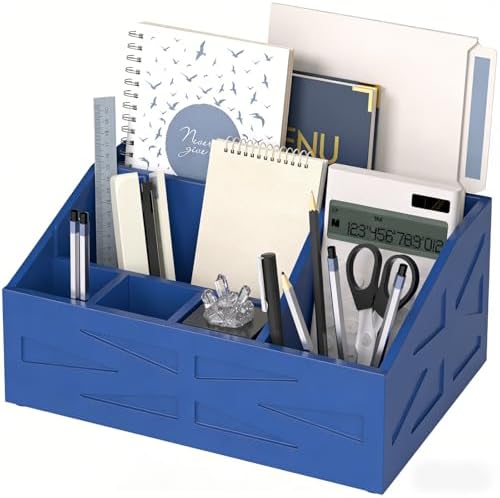 Wood Mail Organizer Countertop,Farmhouse Desk and Kitchen Countertop Storage, Letter Sorter, Desk Mail and Bill Organizer, Desktop File and Paper Holder (Blue)