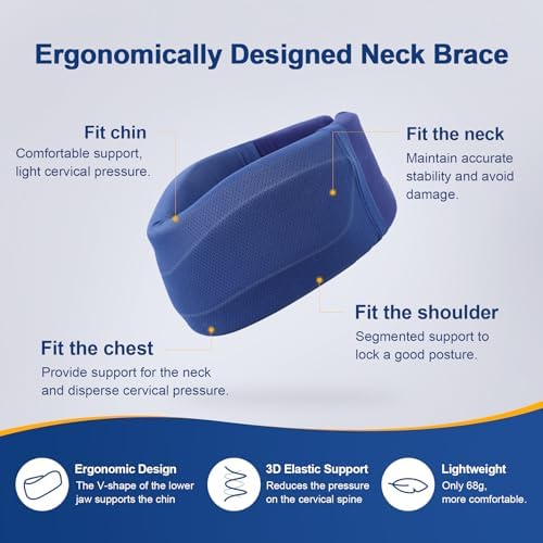 CozyHealth Neck Brace for Neck Pain and Support, Soft Neck Support Relieves Pain & Pressure in Spine for Women & Men, Wrap Align Stabilize Vertebrae Foam Cervical Collar for Sleeping (GBlue, XS, 2.5" Middle Height)