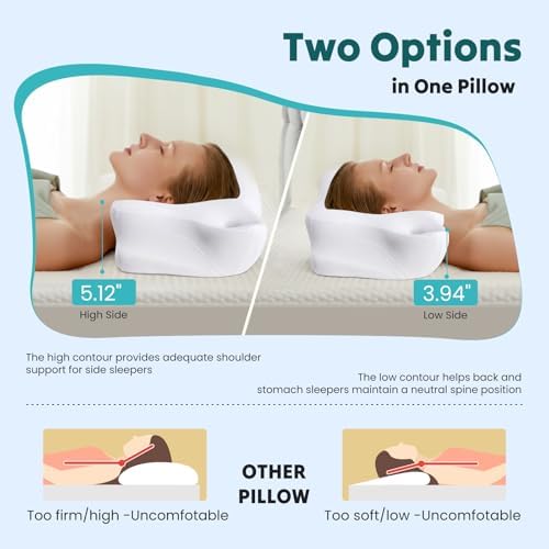 Sweetcrispy Cervical Neck Pillow for Neck Pain Relief, Ergonomic Contour Memory Foam Pillow for Side Back & Stomach Sleepers with Cooling Breathable Cover