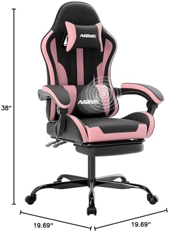 Gaming Chair, Ergonomic Computer Chair with Footrest and Lumbar Support, Height Adjustable Game Chair with 360°-Swivel Seat and Headrest and for Office or Gaming Blackpink