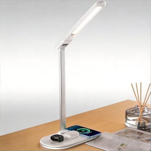 AYI Adjustable Neck Desk Lamp with Charging Station, Dimmable Touch Control LED Light, 3 Color Modes, 120° Wide Angle Lighting for Home Office Bedroom, HYT2096 White.