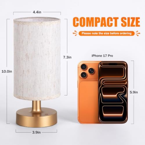 Kakanuo Cordless Table Lamp Rechargeable Small - 1 Pack Beige Gold, 4000mAh Battery Operated Lamp with Touch Control Stepless Dimming, Wireless Lamp for Bedside, Nightstand, Bedroom, Living Room