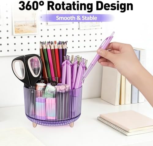 360 Rotating Pen Pencil Holder for Desk, Pen Organizer with 5 Slots