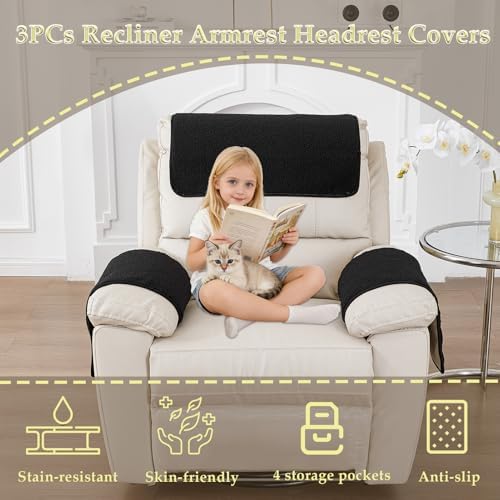 Armrest Covers for Recliner set of 3 Couch Arm Covers with Pockets for Sofa