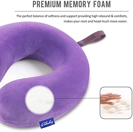 Neck Pillow for Travel Memory Foam - Airplane Pillows for Sleeping with Attachable Snap Strap Soft Washable Cover, Flight Pillow for Traveling, Car, Home, Provide Head Neck Support Rest Purple