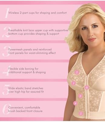 Exquisite Form 5107565 Fully Slimming Wireless Back & Posture Support Longline Bra with Front Closure & Lace