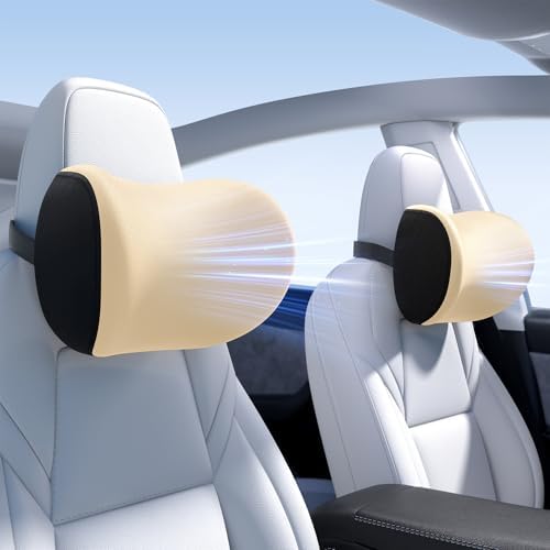 Wigoo Soft Car Neck Pillow with Adjustable Strap, Beige 2-Pack