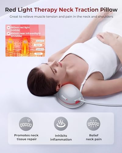 FliKEZE Heated Neck Stretcher with Red Light, Wireless Massager Pillow