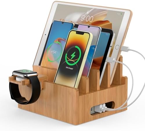 Pezin & Hulin Bamboo Charging Stand with Pack 5 Cables-Natural Bamboo