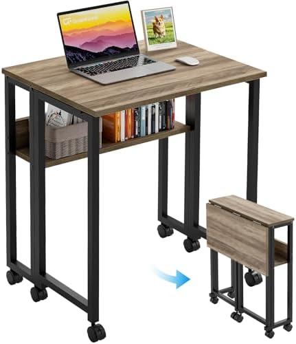 GreenForest Folding Desk with Wheels, 24.8" Rolling Table for Small Spaces