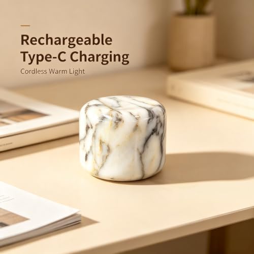 Natural Marble Lamp Cordless Pat Control Night Light Rechargeable Small Marble Table Lamp, Dimming Warm Glow Portable Stone Touch Lamp for Bedroom, Living Room, Decor Gift