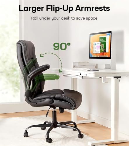 Marsail Executive Office Chair Ergonomic Desk Chair with Flip-up Armrests PU Leather Height-Adjustable Swivel Rolling Dark,Pack of 2