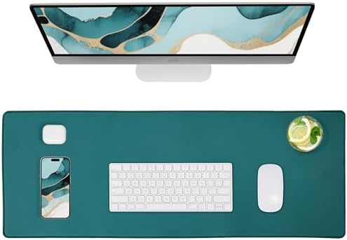 ALOANES Dark Green Waterproof Desk Mat,Large Extended Mouse Mat,Office Desk Protector with Anti-Slip Base,Stitched Edge,Grain Jacquard Surface,Perfect for Gamer,Office&Home, XL(11.81''x27.56''x0.12'')