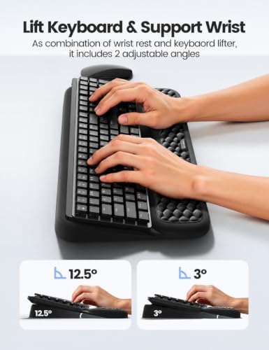 Vaydeer Wrist Rest with Keyboard Stand, Computer Wrist Support Pad, Ergonomic Keyboard Riser Holder Lift Tray with Wrist Pad, Soft Memory Foam Desk Cushion, Palm Hand Typing for Office Home Gift-Black