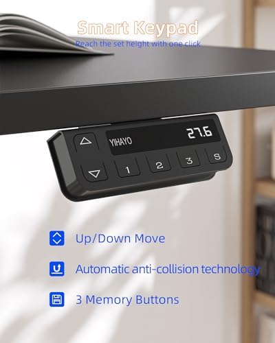 YIHAYO Electric Standing Desk with Drawers, 55 x 24 Inches Adjustable Desk with Storage Shelf, Stand Up Desk with Splice Board, Computer Table for Home Office, Black Frame/Black Top