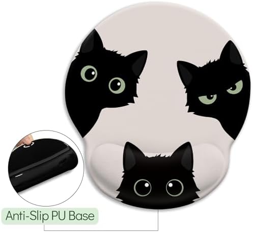 LIMKRIAN Black Cat Ergonomic Mouse Pad with Gel Wrist Rest, 9.8 x 8.6 in
