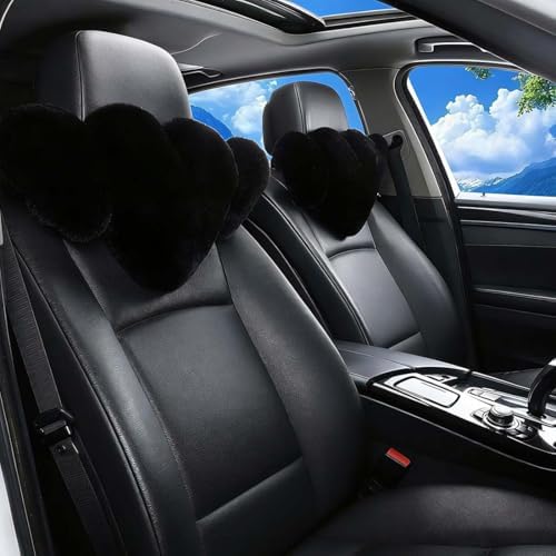 2 Pack Heart Shaped Plush Car Neck Pillows, Soft Car Headrest Cushion for Driving Travel Office Chair, Cute Cars Interior Decor Accessories for Women Girls(Black)