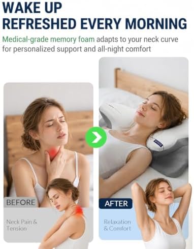 Cervical Neck Pillow for Side & Back Sleepers, Ergonomic Contour Memory Foam Pillow for Sleep Apnea & Neck Shoulder Pain Relief