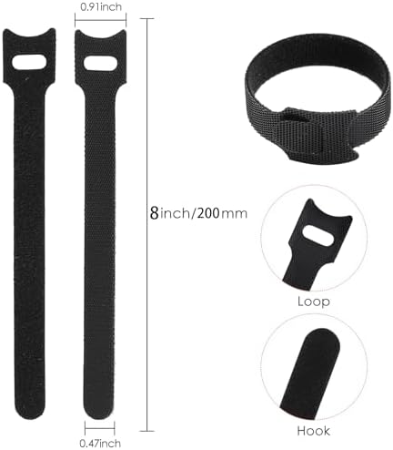 MVYC 150PCS 8 Inch Reusable Cable Ties Wire Ties Cord Organizer Cable Organizer Adjustable Cable Management Black