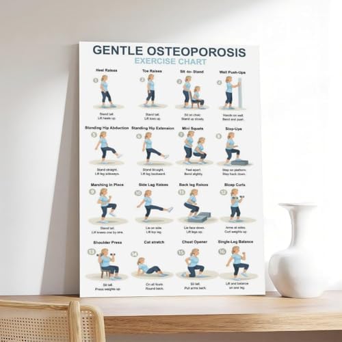 Osteoporosis Exercise Chart for Seniors Gentle Low Impact Seated Standing Workout Bone Health Routine Canvas Poster Wall Art for Living Room Bedroom Decor Frame 16x24inch
