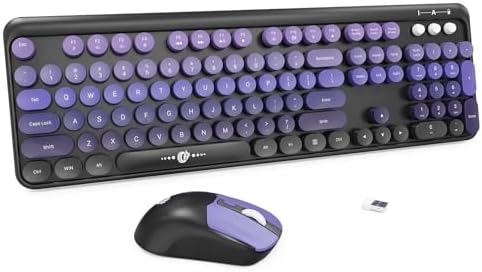 Purple Wireless Keyboard and Mouse Combo, Retro Round Keys,for PC Laptop