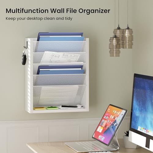 Mail Organizer Wall Mounted, 6-Slot Hanging File Organizer with Key Holder