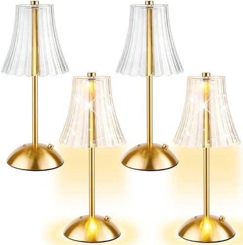 4 Pcs Cordless Table Lamp Rechargeable Touch Lamp, Gold Flower