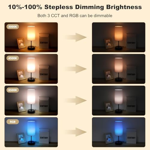 Unicozin Table Lamp for Bedroom, 3 Color Temperatures, 7 RGB Colors, Adjustable Brightness, Dual USB Charging Ports, Ambience Nightstand Light with Pink Shade, Desk Lamp for Kids Reading Home Office