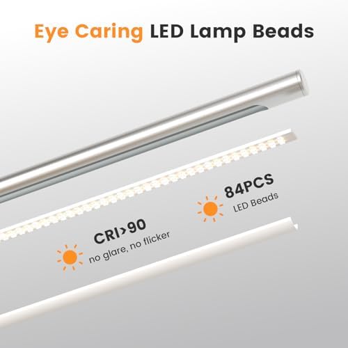 SIBRILLE Silver LED Desk Lamp, 16" Dimmable Metal Desk Light with Base, 15W 1200LM, Adapter Included, Color & Brightness Adjustable, Modern Tall Table Lamp for Home Office Reading Study Task Laptop