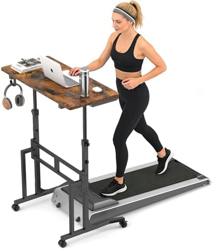 ikkle Standing Desk with Wheels,Hooks and Drawer,Adjustable Treadmill Desk