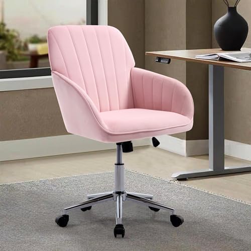 Ergonomic Home Office Desk Chair with Memory Foam and Silver Base, Pink