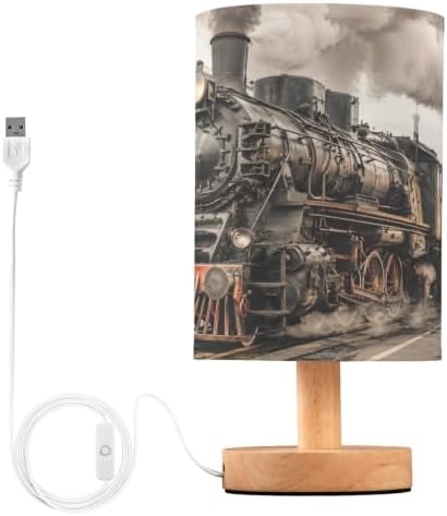 ALAZA Retro Steam Train Watercolor Decor Bedside Table Lamp with USB Port for Bedroom Nightstand Office Desk LED Bulb Included