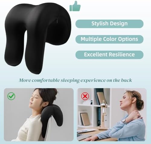 SheRest Office Chair Neck Pillow, Memory Foam Ergonomic Nap Pillow Office Chair Headrest Accessory, Neck Support Pillow Ideal for Office and Gaming, Black