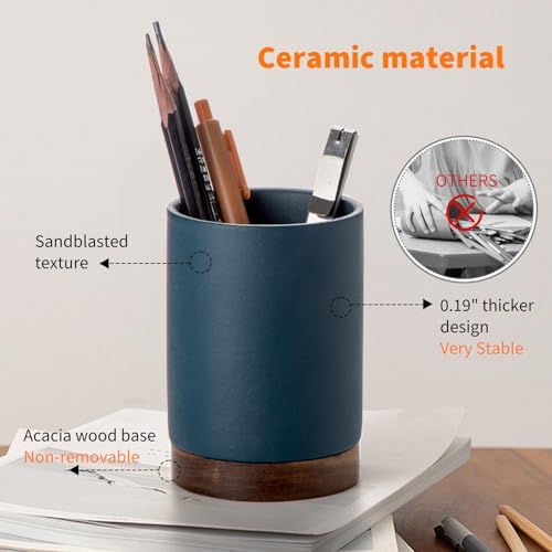 Ceramic Pen Holder for Desk, Pencil Cup, (Royal Blue, Set / 1)