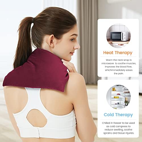 Microwave Heating Pad 8 * 12" Microwave Bean Bag Heating Pad for Neck and Shoulders, Moist Heat Pack Pillow Warm Compress for Knee, Muscles, Joints, Abdomen - Wine Red