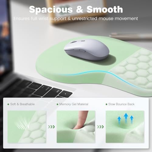 Ospelelf Ergonomic Mouse Pad and Keyboard Stand Wrist Rest Set, Memory Foam Comfort, Pain Relief for Typing, Office Desk Accessories, Green