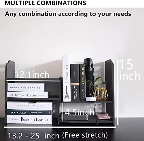 YGYQZ Adjustable Desktop Shelf Organizer, 3-Tier Desk Shelf, Black