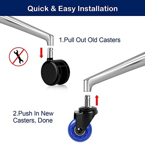 Hirate 2 inch Office Chair Caster Durable PU Wheel Replacement Set of 5 Blue