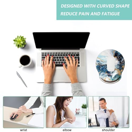 Mouse Pad with Wrist Support, Ergonomic Mouse Pad with Memory Foam Wrist Rest Cushion, Non-Slip Rubber Base Gaming Mice Pad for Home Office Computer Laptop, Green Golden Marble