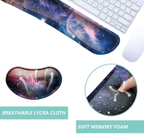 Keyboard Wrist Rest Mouse Wrist Support Set, Memory Foam Wrist Rest Pad for Computer Laptop Keyboard Mouse, Ergonomic Wrist Cushion Support for Typing Pain Relief, Gaming Home Office, Starry Sky