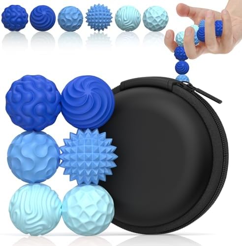 Silicone Magnetic Balls, Fidget Toys for Adults & Teens, 6PCS Stress Balls Sensory Toy, Quiet Magnet Desk Fidgets with Textured, ADHD Anxiety Relief Items, Fun Stocking Suffers Gifts (Blue)