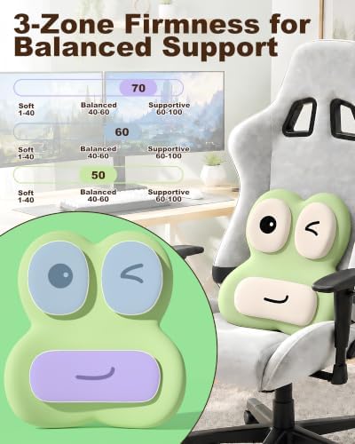 Cute Frog Lumbar Support Pillow for Office Chair, Memory Foam Back Cushion