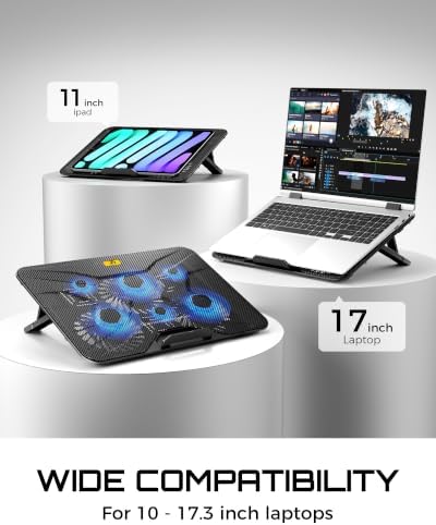 Laptop Cooling Pad for 12-17.3 Inch Laptops, Slim Stand with 6 Quiet Fans