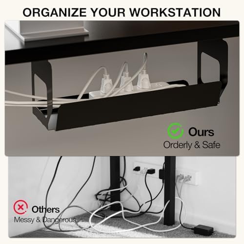 Muvai 59" L Shaped Standing Desk with Cable Tray, Reversible, Black