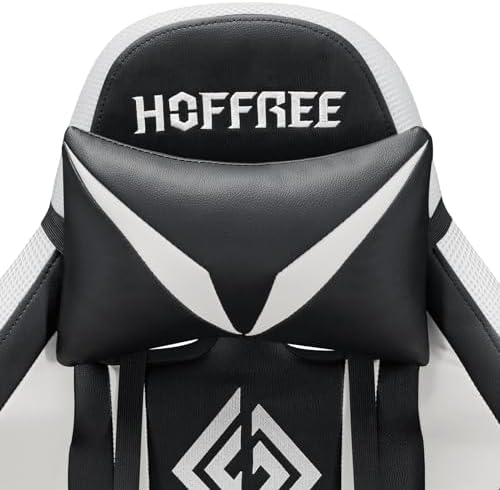 HOFFREE RGB Gaming Chair with Speakers Massage LED Lights Game Chair-White