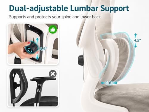 Ergonomic Office Chair with Adjustable Headrest & Lumbar Support, High Back Mesh Desk Chair, 330 LBS Capacity Swivel Computer Chair with Flip-Up Arms, Home Office Gaming Chair(Grey)