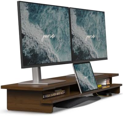42.5” Dual Monitor Stand with Phone & Tablet Holder Desk Shelf